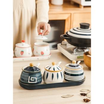 日式陶瓷調味罐調料盒廚房用品調料罐鹽罐家用調味盒調料套裝組合