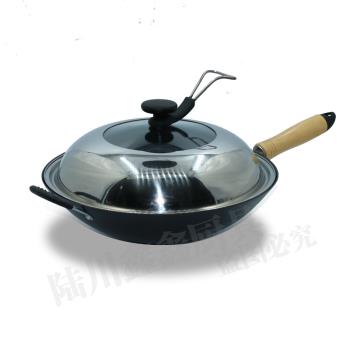 老式傳統鐵鍋炒鍋不粘鍋生鐵鑄鐵鍋平底圓底無涂層電磁爐燃氣鍋具