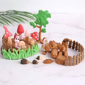 森林系蘑菇蝸牛松鼠木樁花園木圍柵欄硅膠翻糖蛋糕巧克力粘土模具