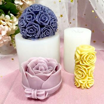 情人節玫瑰蠟燭硅膠模具立體香薰蠟燭花柱迷你蛋糕裝飾冰塊冰球模