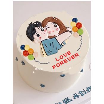 卡通動漫手繪520情人節巧克力轉印紙情侶生日蛋糕牽手烘焙裝飾