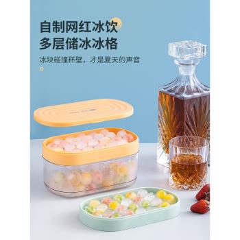 網紅自制冰球冰塊模具矽膠冰格家用儲冰製冰盒帶蓋冰箱凍冰塊神器