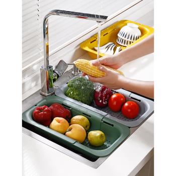 伸縮瀝水架水槽置物架水池瀝水架廚房水果蔬菜架籃洗碗抹布收納架