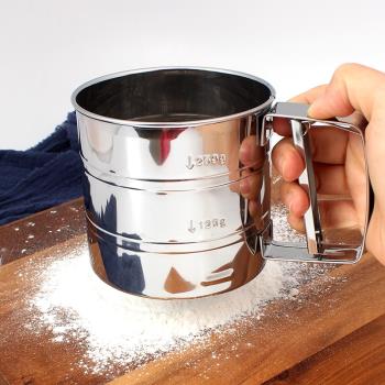 不銹鋼面粉篩小號半自動手持按壓式糖篩可可糖霜面包烘焙粉過濾杯