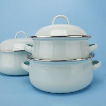歐麗家莫蘭迪綠色搪瓷鍋琺瑯馬卡龍綠搪瓷泡面碗宿舍小湯鍋煮食鍋