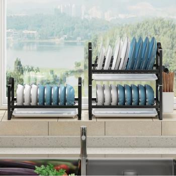 窗臺窄邊碗碟瀝水架子雙層小型臺面式晾放碗盤碗筷廚房收納置物架