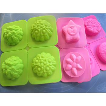 4連花形DIY硅膠手工皂模具 蛋糕模 烘焙工具果凍布丁滴膠香薰石膏