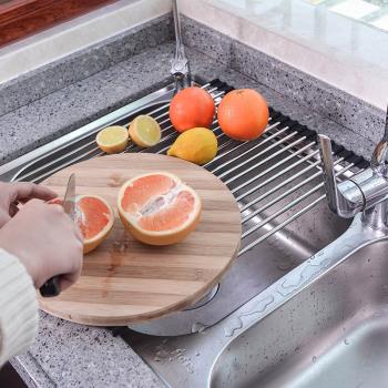 不銹鋼廚房水槽可折疊淋水瀝水架水池置物籃控水神器碗碟收納洗碗