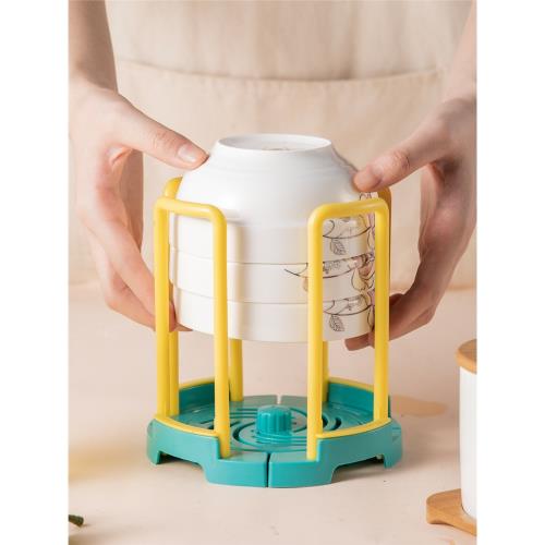 廚房瀝水碗架置物架圓形旋轉伸縮多功能盤碟收納架家用水池放碗架