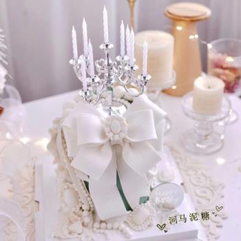 復古歐式金銀色小燭臺 生日蠟燭蛋糕派對裝飾擺件插件