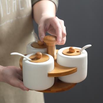 JIALICMJ新品廚房北歐家用調味罐陶瓷日式多格調料瓶套裝配收納架