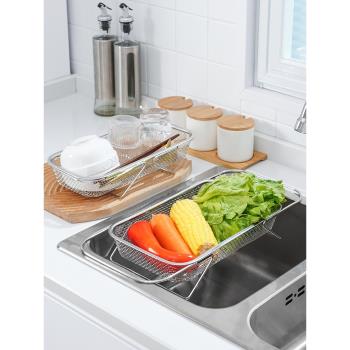 可伸縮水槽瀝水籃不銹鋼洗碗池置物架多功能廚房洗菜盆杯子收納架