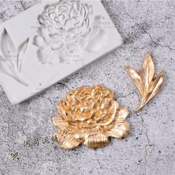 牡丹花葉子硅膠模具 花朵蕾絲翻糖干佩斯蛋糕烘焙硅膠模具