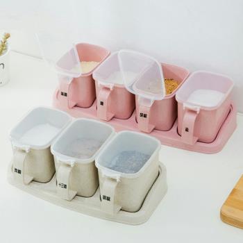 小麥稈鹽糖調料盒家用廚房調味盒料組合套裝歐式調味罐鹽罐作料盒