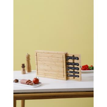 加厚菜板竹子砧板家用廚房切菜板長方形帶刀芝士板水果刀案板擺盤