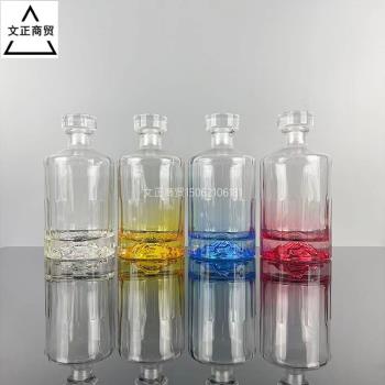 500ml開山透明玻璃瓶玻璃蓋藍色酒瓶圓形小口液體分裝瓶中式密封