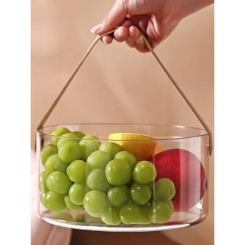 家用輕奢手提籃子水果盤果桶簡約現代客廳網紅透明酒盆零食干果盤
