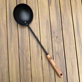 日本單極鐵湯勺家用長柄炒菜鐵勺子大飯勺實木手柄盛湯勺套裝
