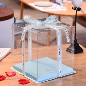 藍色生日蛋糕盒子透明4 6 8 10 12 14寸加高雙層三層芭比一次性包