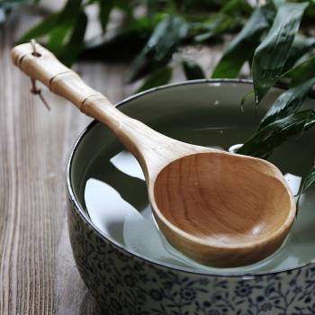 日式天然原木湯勺 大號長柄木勺子火鍋勺盛粥勺米瓢水瓢 廚房用具