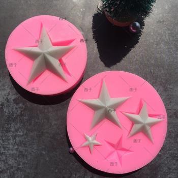 圣誕五角星硅膠模具翻糖模烘焙蛋糕裝飾巧克力diy烘焙工具