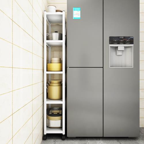 白色廚房夾縫收納置物架落地式多層帶輪超窄冰箱縫隙側邊小型架子