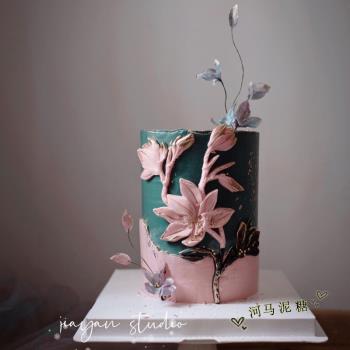 白玉蘭花瓣葉子硅膠模具 翻糖花朵浮雕干佩斯生日蛋糕烘焙模具