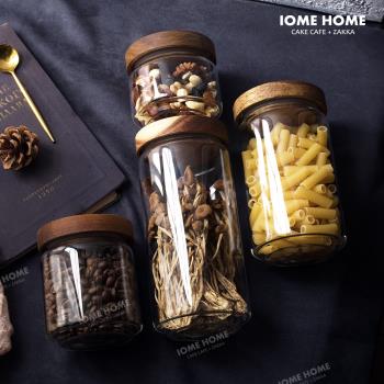 復古食品級玻璃咖啡茶葉密封罐 相思木蓋雜糧意大利面儲物收納罐
