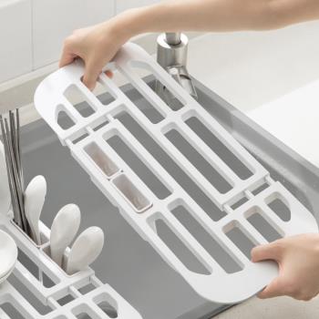 日本廚房水槽瀝水架杯碗筷濾水架洗碗水池碗碟晾干架可伸縮置物架