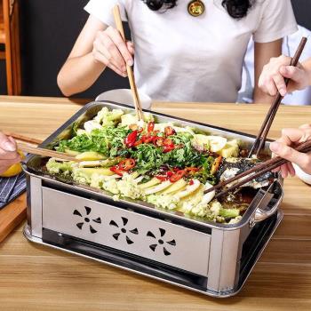 商用不銹鋼烤魚爐加厚烤木炭酒精爐架海鮮大咖家用長方形烤魚盤子