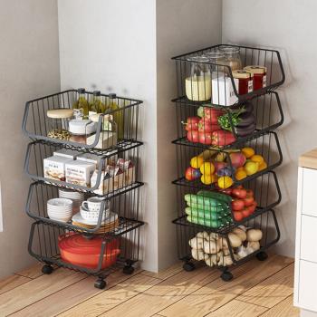 多功能廚房水果蔬菜架零食玩具收納筐籃子置物架帶輪多層家用大全
