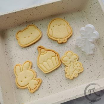 卡通兔子兔年熊花朵餅干模具曲奇印模兒童節家用烘焙DIY中式單層