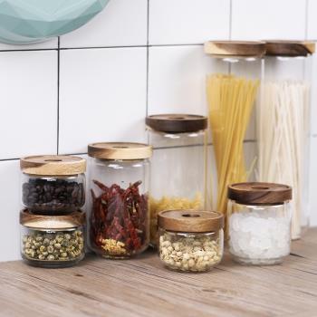 五谷雜糧儲物罐復古咖啡茶葉木蓋玻璃密封罐家用廚房食品級收納罐