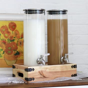 婚慶甜品臺玻璃果汁罐帶龍頭木底座家用高硼硅耐熱酒店自助飲料桶