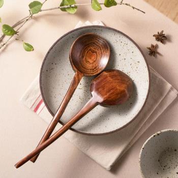 日式木勺湯勺家用盛湯長柄復古吃播勺吃飯木質大號廚房拉面勺子