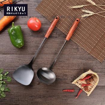 Rikyu日本利休加厚炒菜鏟子鍋鏟黑鋼鐵鏟鍋勺廚房用烹飪用具炒勺