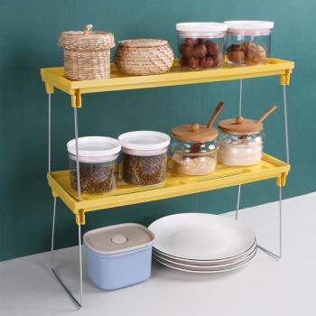 廚房臺面可折疊分層置物架桌面儲物架收納櫥柜隔層分隔板盤子鍋架
