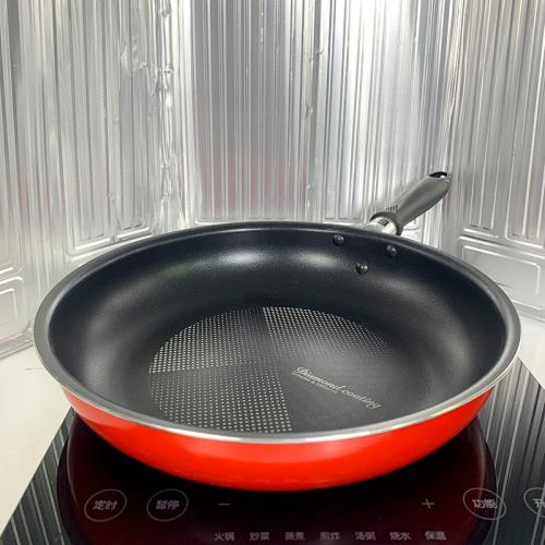 撿漏26cm不粘鍋大紅煎鍋翻邊外貿平底鍋牛軋糖雪花酥專用電磁爐鍋