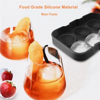 創意矽膠6連大冰球模具帶蓋製冰盒圓形冰格酒吧威士忌冰塊 食品級