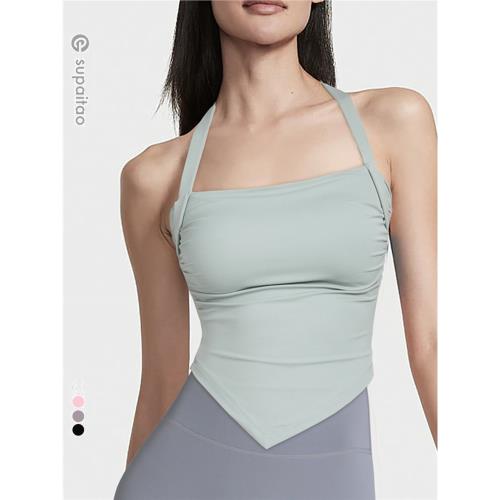 蘇派淘外穿瑜伽背心帶胸墊露背吊帶文胸健身衣性感遮肚運動內衣女