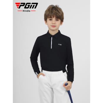 PGM兒童高爾夫球衣服2023夏新款男童長袖T恤服裝青少年高彈童裝