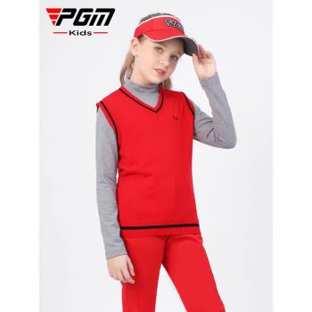 PGM兒童高爾夫馬甲女童夏季童裝背心青少年保暖絲光羊毛衣服裝