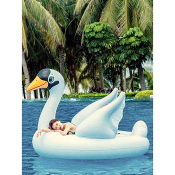 小天鵝火烈鳥水上充氣坐騎游泳圈成人兒童游泳池漂浮玩具浮床浮排