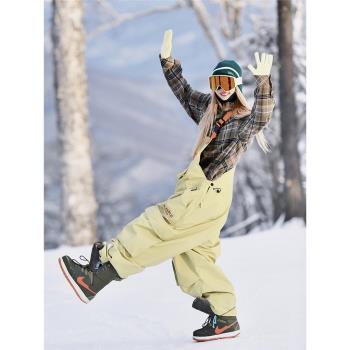 首單直降QLeo復古滑雪背帶褲女防水防風單板雪褲小眾連體潮牌雪服