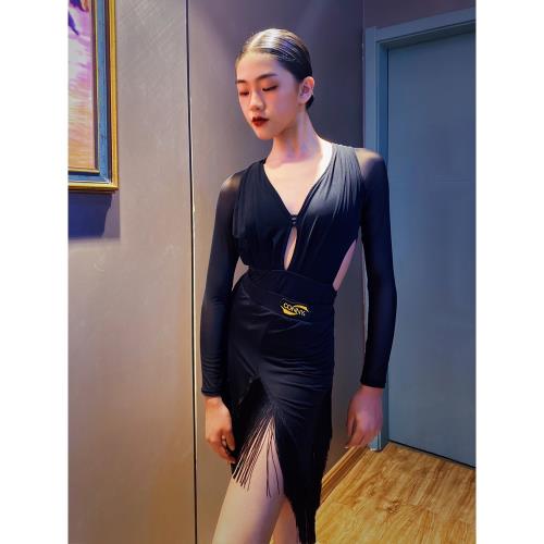 CONNY康尼新款拉丁舞服練功服分體套裝女長袖網紗流蘇半裙演出服