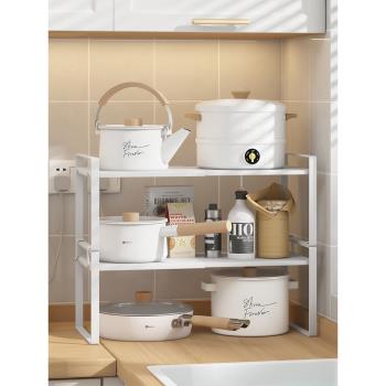 廚房用品調料分層收納架臺面雙層隔板放鍋具伸縮碗碟櫥柜內置物架