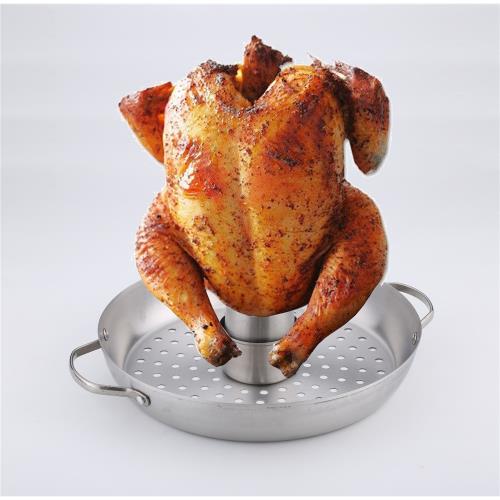 跨境不銹鋼BBQ烤雞盤戶外野餐燒烤盤可拆卸烤雞架Chicken Roaster