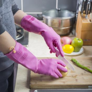 韓國Myungjin帶掛鉤廚用進口乳膠手套隔熱硅膠手套清潔手套