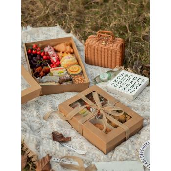 網紅野餐盒子一次性餐盒旅游露營戶外郊游便當壽司牛皮紙打包盒