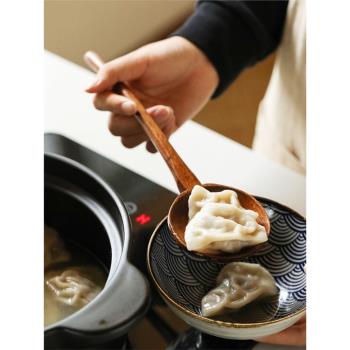 日式木勺子長柄飯勺木質家用湯勺大號圓形廚房拉面勺子龜甲大湯勺